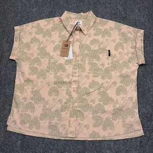 NEW Flylow Around Town Shirt Womens M Pearl Mist Ivy Leaf Print Tech Cotton Boxy
